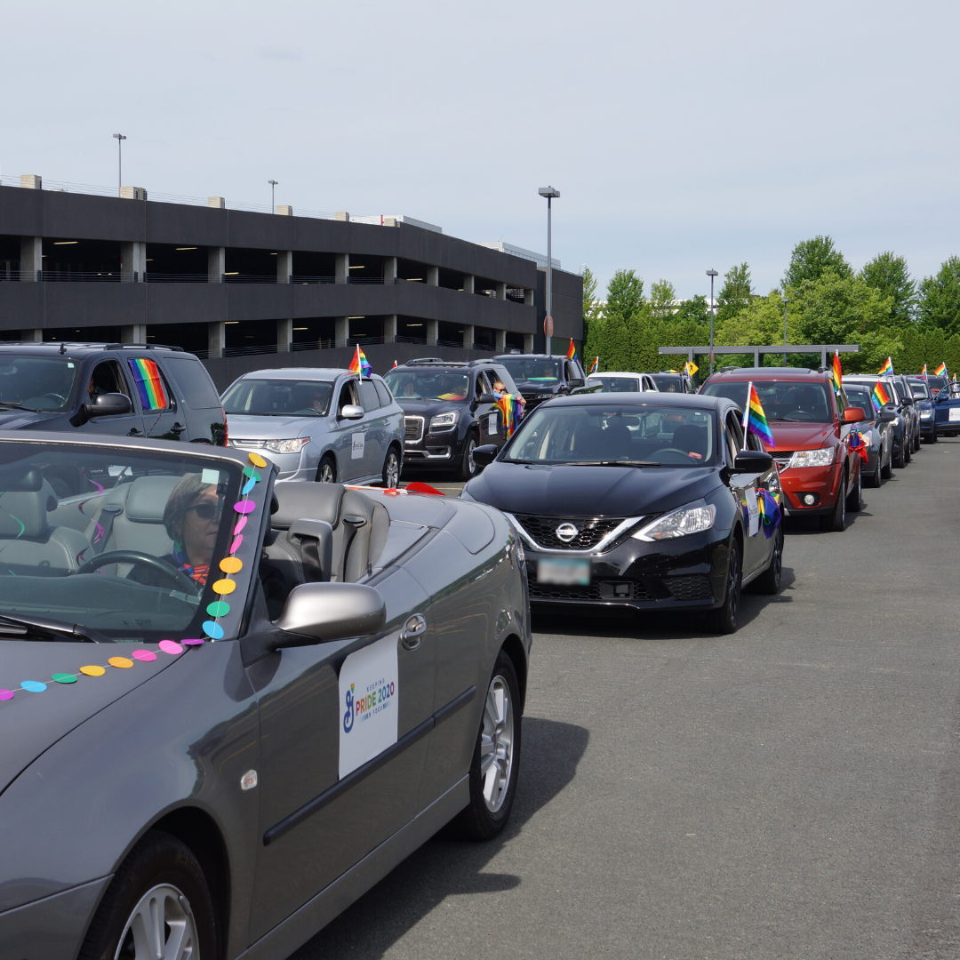 Line of cars at pride ride